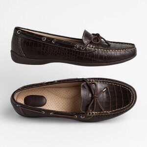 Sperry Top-Sider Brown Croc Embossed Leather Moccasin Loafers Women's Size 7.5M